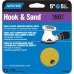 NORTON 49166 Sanding Disc, 5 in Dia, Coated, P150 Grit, Fine, Aluminum Oxide Abrasive, C-Weight Paper Backing