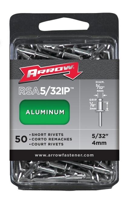 Arrow RSA5/32IP Pop Rivet, Short, 1/8 in L, Aluminum