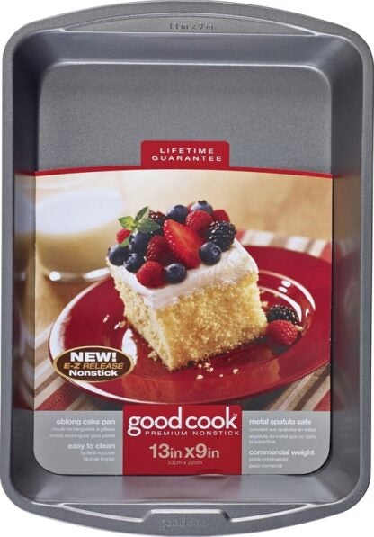 Goodcook 04010 Cake Pan, Oblong, 13 in OAL, Steel, Non-Stick: Yes, Dishwasher Safe: Yes