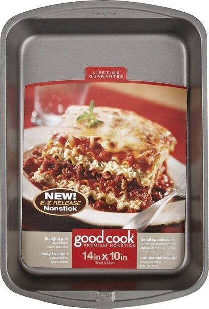 Goodcook 4011 Lasagna and Roast Baking Pan, Steel, Gray, 14 in L, 10 in W, Dishwasher Safe: Yes