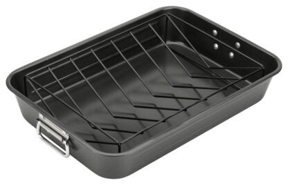 Goodcook 04111 Roaster Pan with V-Rack, Steel, 17 in L, 12 in W