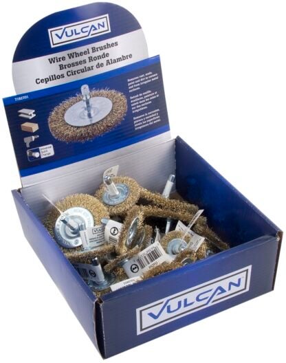 Vulcan 323700OR Assorted/Coarse-Grade Wire Wheel Brush Kit, 1-1/2, 2, 2-1/2, 3 in Dia, 1/4 in Arbor/Shank Sells in Quantity of 25