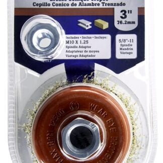 Vulcan 694261OR Cup Wire Brush with Adapter, 3 in Dia, 5/8-11 Threaded Arbor, M10 x 1.25 in Arbor Adapter Arbor/Shank