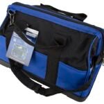 Vulcan JL-89022P Contractor's Tool Bag, 9-1/2 in W, 17 in D, 12 in H, 22-Pocket, Nylon, Black/Blue