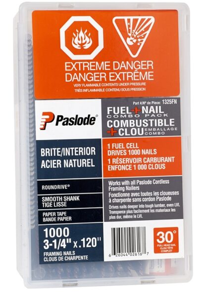 Paslode 1325FN Framing Nail, 3-1/4 in L, Bright, Round Head, Smooth Shank