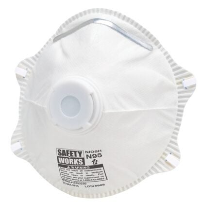 Safety Works 10102483 Disposable Respirator with Exhalation Valve, One Size Mask, N95 Filter Class, White