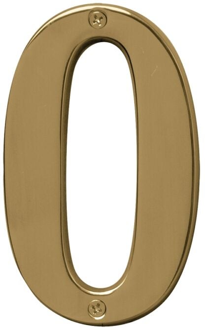 Hy-Ko Prestige Series BR-51PB/0 House Number, Character: 0, 5 in H Character, Brass Character, Solid Brass Sells in Quantity of 3