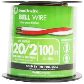 Southwire 7295561 Bell Wire, 20 ga Wire, 2 -Conductor, 100 ft L, Copper Conductor, PVC Sheath, Red/White Sheath