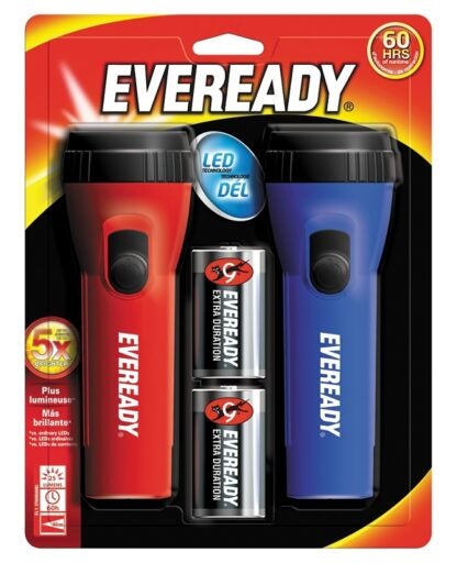 Energizer EVEL152S Flashlight, D Battery, Carbon Zinc Battery, LED Lamp, 9 Lumens, 57 m Beam Distance, 50 hr Run Time