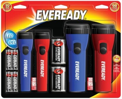 Eveready EVM5511S Flashlight, AA, D Battery, Alkaline Battery, LED Lamp, 8 Lumens Lumens, 125 hr Run Time