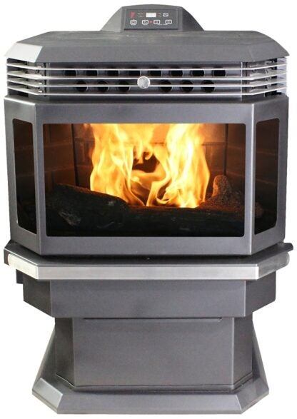 US Stove AP5660 Bay Front Pellet Stove, 24-1/4 in W, 26-1/4 in D, 30-1/2 in H, 2200 sq-ft Heating, Steel, Black