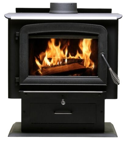 US Stove Ashley Hearth Wood Stove AW2020E-P Pedestal Stove, 27 in W, 20-1/4 in D, 30.78 in H, 89000 Btu Heating, Steel