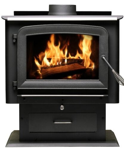 Ashley Hearth AW2520E-P Pedestal Stove, 27 in W, 25 in D, 30.78 in H, 112,800 Btu Heating, Steel, Metallic Black