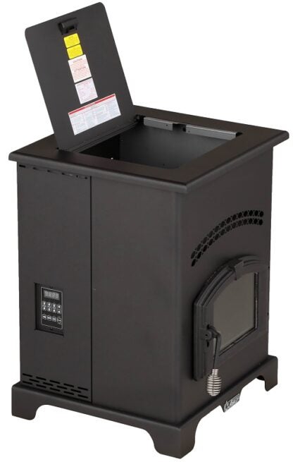 US Stove AP130 Pellet Stove, 26 in W, 25 in D, 35 in H, 48000 Btu Heating, Stainless Steel, Black