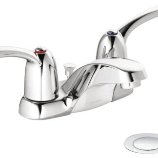 Moen Adler Series 84603 Bathroom Faucet, 1.2 gpm, 2-Faucet Handle, Metal, Chrome Plated, Lever Handle, Low Arc Spout