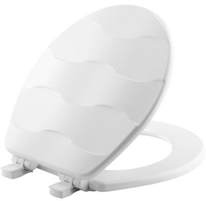 Mayfair 33SLOW 000 Toilet Seat, Round, Wood, White, Easy Clean and Change Hinge