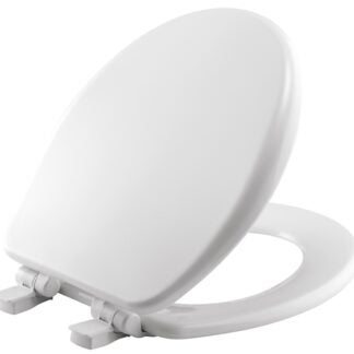 Mayfair 64SLOW 000 Toilet Seat, Round, Wood, White, Adjustable, Easy Clean and Change Hinge