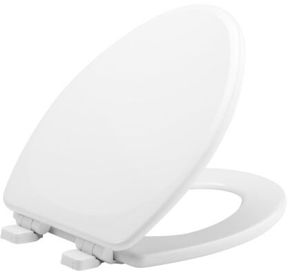 Mayfair 143SLOW 000 Traditional Toilet Seat, Elongated, Wood, White, Adjustable, Whisper Close Hinge