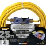 PowerZone ORP511725 Extension Cord, 14 AWG Cable, 25 ft L, 15 A, 125 V, Yellow