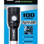 Dorcy 41-1240 Rechargeable Flashlight, Lithium Battery, 100 Lumens Lumens, 110 m Beam Distance, 2 hr Run Time, Black