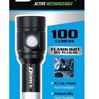 Dorcy 41-1240 Rechargeable Flashlight, Lithium Battery, 100 Lumens Lumens, 110 m Beam Distance, 2 hr Run Time, Black