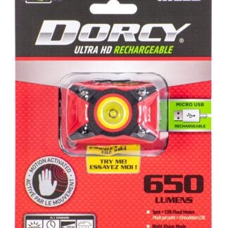 Dorcy Ultra HD 41-4337 Rechargeable Headlamp, 1200 mAh, Lithium-Ion Battery, LED Lamp, 650 Lumens, Flood, Spot Beam, Red