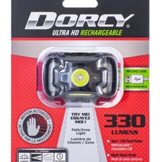 Dorcy 41-4359 Rechargeable Headlamp, 1800 mAh, Lithium-Ion Battery, LED Lamp, 330 Lumens, Spot Beam, 200 m Beam Distance