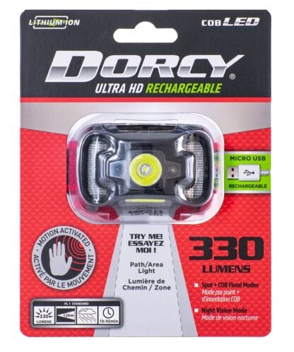 Dorcy 41-4359 Rechargeable Headlamp, 1800 mAh, Lithium-Ion Battery, LED Lamp, 330 Lumens, Spot Beam, 200 m Beam Distance