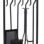 Simple Spaces T58993BK Fireplace Tool Set, Tools with Stand, Steel, Black, Powder Coated, 5-Piece