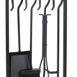 Simple Spaces T58993BK Fireplace Tool Set, Tools with Stand, Steel, Black, Powder Coated, 5-Piece