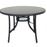 Seasonal Trends 50801 Table, 40 in W, 28.35 in H, Steel Frame, Round Shape Table, Glass/Steel Table, Black Table