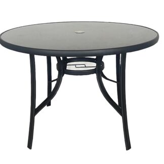 Seasonal Trends 50801 Table, 40 in W, 28.35 in H, Steel Frame, Round Shape Table, Glass/Steel Table, Black Table