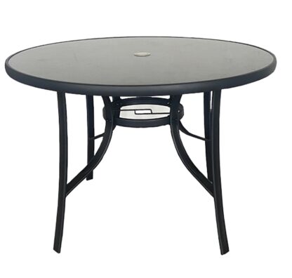 Seasonal Trends 50801 Table, 40 in W, 28.35 in H, Steel Frame, Round Shape Table, Glass/Steel Table, Black Table