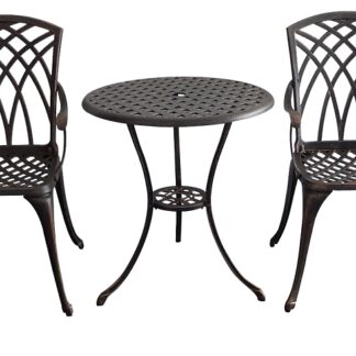 Seasonal Trends IP-XG1022 Bistro Set, KD Construction, 3-Piece, 225 lbs Seating, Aluminum Tabletop, Antique Bronze Seat