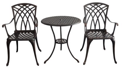 Seasonal Trends IP-XG1022 Bistro Set, KD Construction, 3-Piece, 225 lbs Seating, Aluminum Tabletop, Antique Bronze Seat