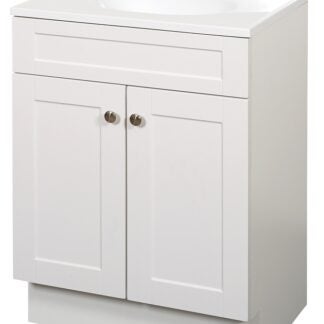 Zenna Home SBC24WW 2-Door Shaker Vanity with Top, Wood, White, Cultured Marble Sink, White Sink, 1/EA