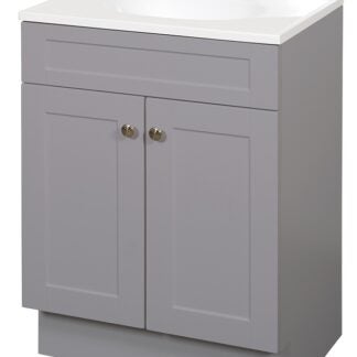 Zenna Home SBC24GY 2-Door Shaker Vanity with Top, Wood, Cool Gray, Cultured Marble Sink, White Sink, 1/EA