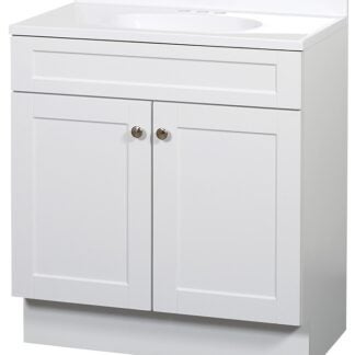 Zenna Home SBC30WW 2-Door Shaker Vanity with Top, Wood, White, Cultured Marble Sink, White Sink, 1/EA