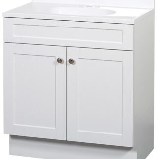 Zenna Home SBC36WW 2-Door Shaker Vanity with Top, Wood, White, Cultured Marble Sink, White Sink, 1/EA