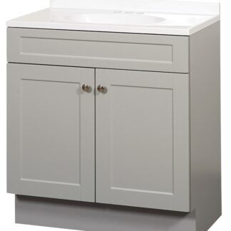 Zenna Home SBC36GY 2-Door Shaker Vanity with Top, Wood, Cool Gray, Cultured Marble Sink, White Sink, 1/EA