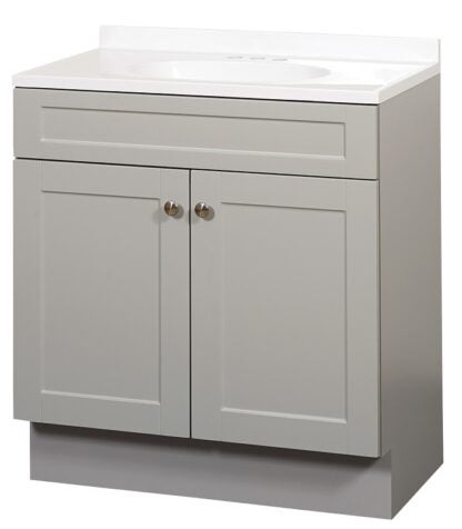 Zenna Home SBC36GY 2-Door Shaker Vanity with Top, Wood, Cool Gray, Cultured Marble Sink, White Sink, 1/EA