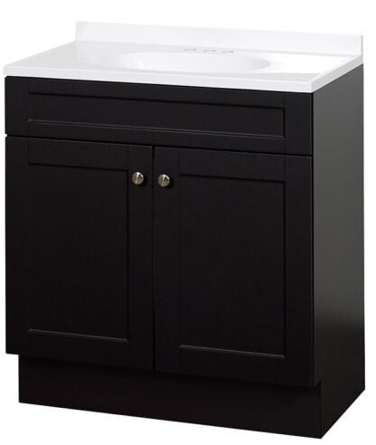 Zenna Home SBC36CH 2-Door Shaker Vanity with Top, Wood, Espresso, Cultured Marble Sink, White Sink, 1/EA