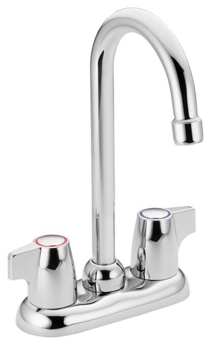 Moen 4903 Bar Faucet, 1.5 gpm, 2-Faucet Handle, 2-Faucet Hole, Metal, Chrome Plated, Deck Mounting, Lever Handle