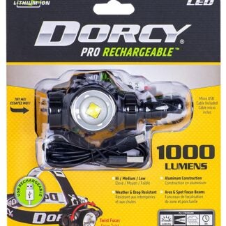 Dorcy Pro 41-2121 Headlamp, 2200 mAh, Lithium-Ion, Rechargeable Battery, LED Lamp, 1000 Lumens, Area, Spot Beam, Black