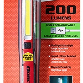 Dorcy Ultra HD Series 41-4341 Clip Light, Lithium-Ion, Rechargeable Battery, LED Lamp, 200 Lumens Lumens, Black/Red