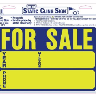 Hy-Ko 605 Static Cling Neon Sign, FOR SALE, Yellow Legend, Blue Background, Vinyl, 8 in H x 12 in W Dimensions Sells in Quantity of 10