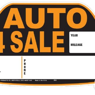 Hy-Ko 22121 Die-Cut Sign, AUTO 4 SALE, Orange Legend, Black Background, Polystyrene, 13 in W x 8-1/2 in H Dimensions Sells in Quantity of 5