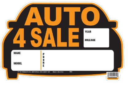 Hy-Ko 22121 Die-Cut Sign, AUTO 4 SALE, Orange Legend, Black Background, Polystyrene, 13 in W x 8-1/2 in H Dimensions Sells in Quantity of 5