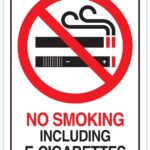 Hy-Ko D-28 Deco Sign, NO SMOKING INCLUDING E-CIGARETTES, White Background, Plastic, 7 in H x 5 in W Dimensions Sells in Quantity of 5