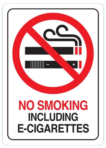 Hy-Ko D-28 Deco Sign, NO SMOKING INCLUDING E-CIGARETTES, White Background, Plastic, 7 in H x 5 in W Dimensions Sells in Quantity of 5